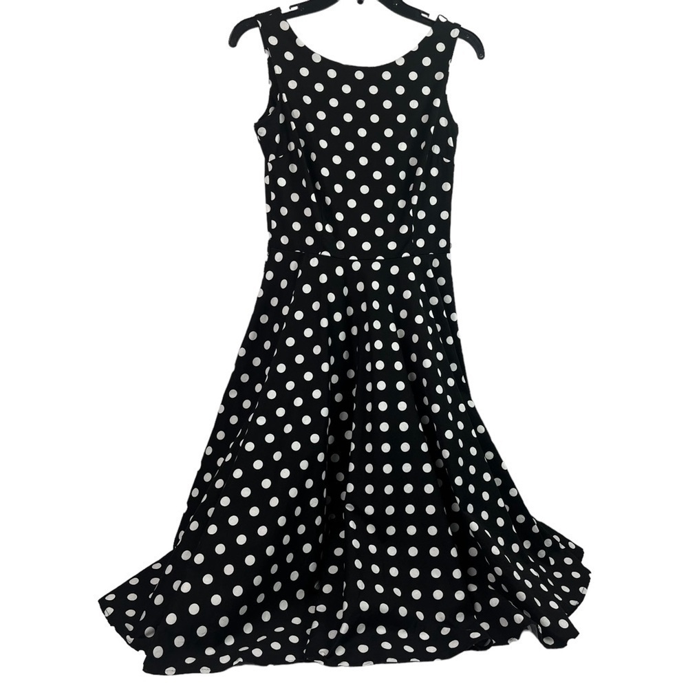 Queen of Holloway Womens Fit & Flare Dress Black White Polka Dot Medium - Picture 1 of 8